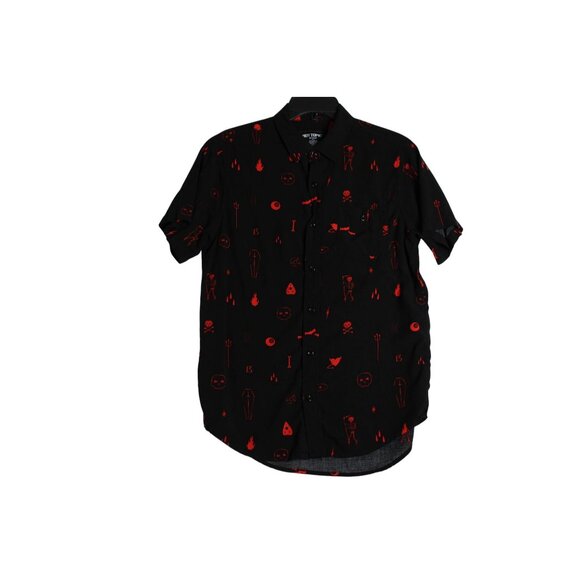 Hot Topic Black Short Sleeve Button Down Halloween Symbols Shirt Mens Medium - Picture 1 of 5